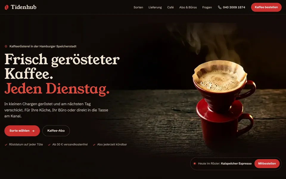 Beispiel-Website Kaffeerösterei Tidenhub
